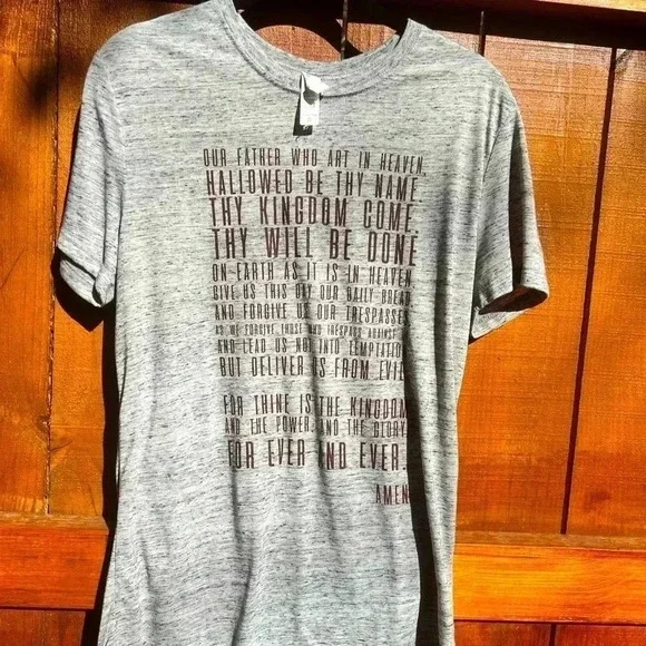 🤑 Gray Heathered Our Father Lord’s Prayer Tee - Picture 1 of 12
